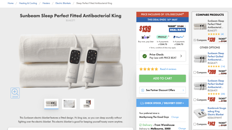 The Good Guys: Sunbeam Sleep Perfect Fitted Antibacterial King – $139 -> $134 with Price Beat